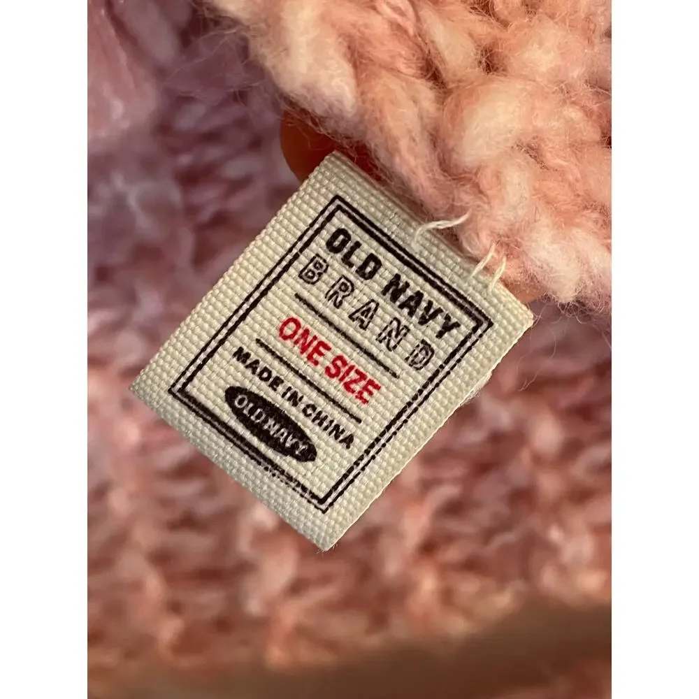 Vintage Y2K Old Navy Pink Crochet Extra Long Skinny Scarf with Pom Poms